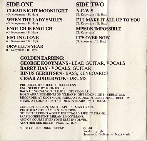 Golden Earring N.E.W.S. cassette inlay inner 1984 Netherlands